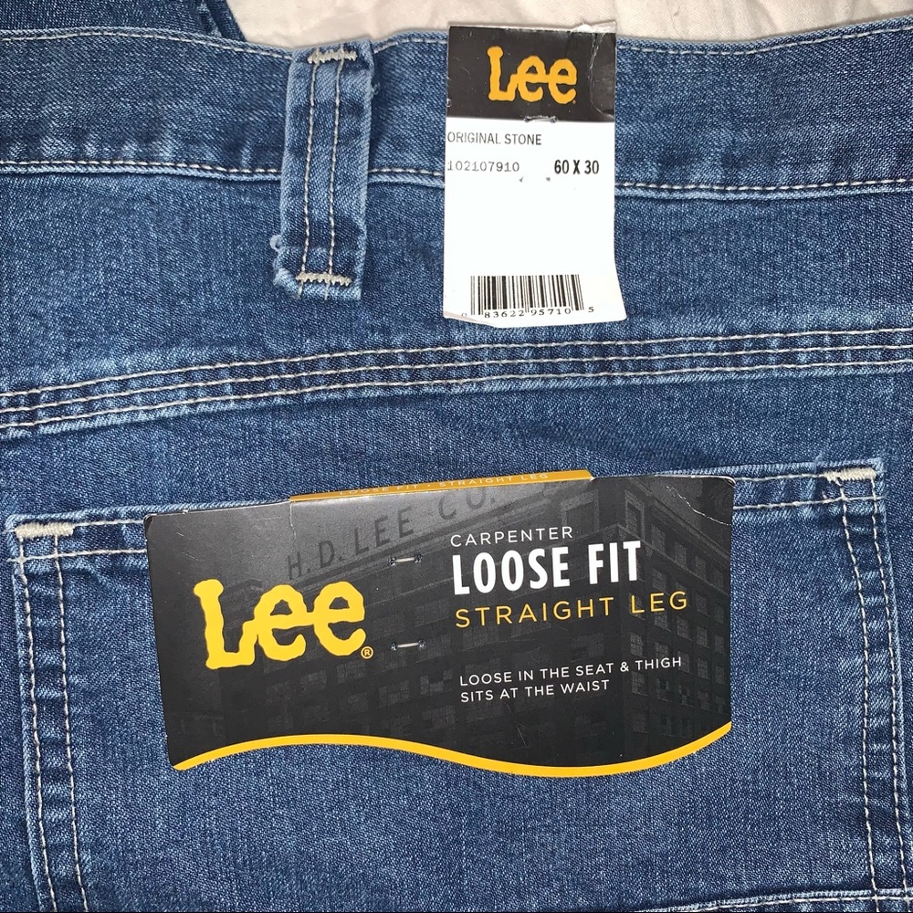 Big Men’s 60 x 30 LEE CARPENTER LOOSE FIT STRAIGHT LEG Original Blue Stone Jeans - Picture 3 of 10